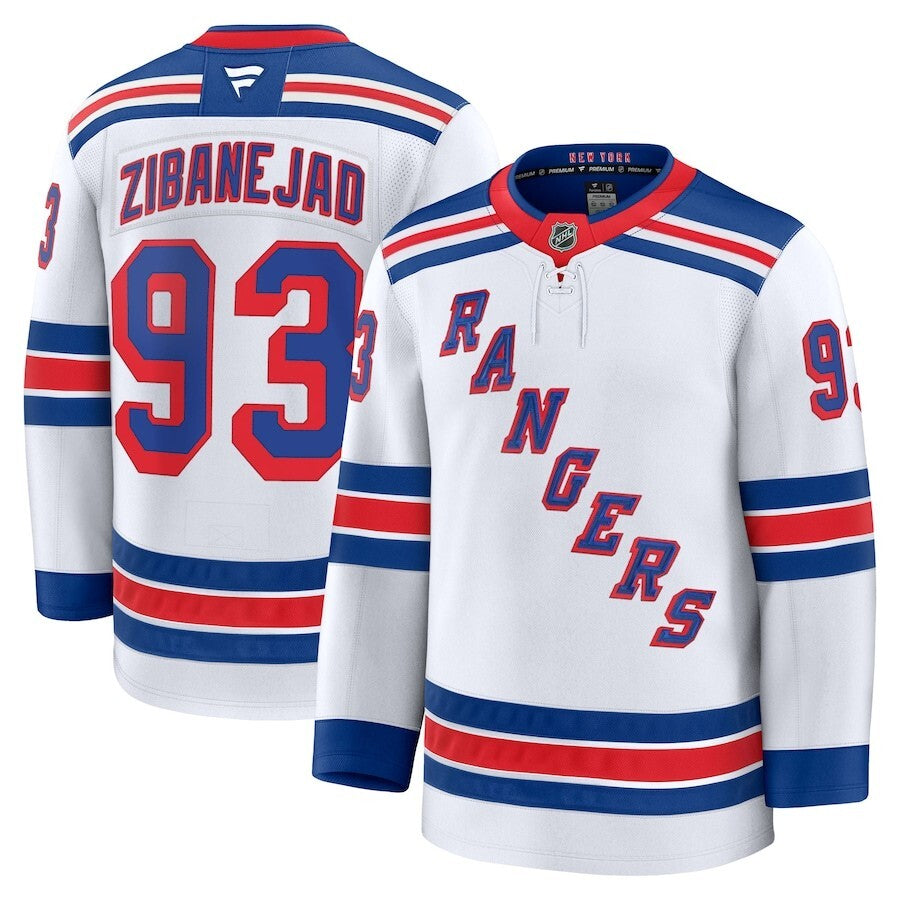 New York Rangers #93 Mika Zibanejad Away Premium Jersey - White