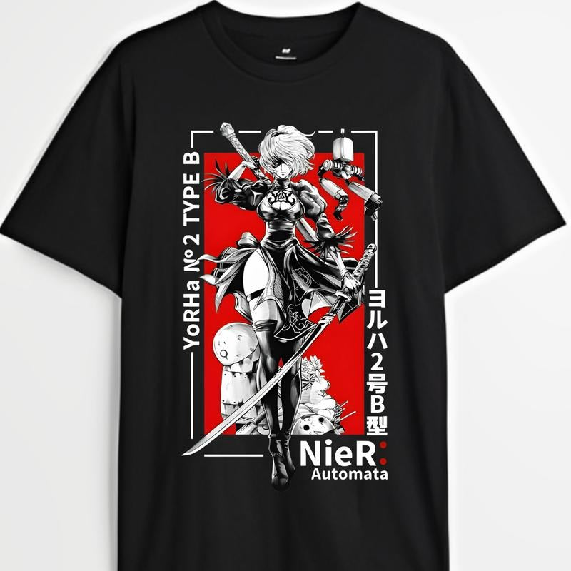 Nier Automata T-Shirt & Sweatshirt, 2B YoRHa Waifu Graphic Tee, Anime Manga Lover Gifts