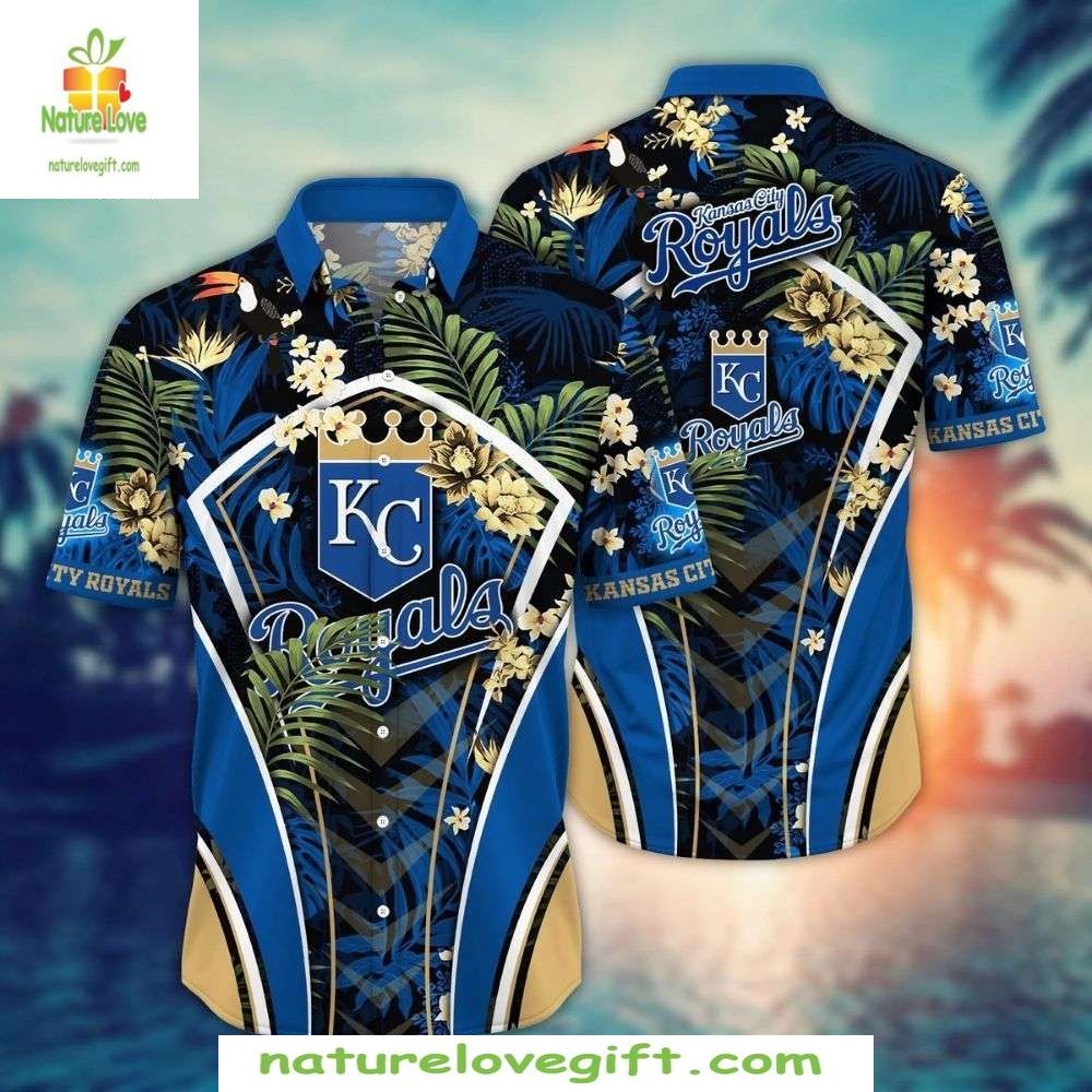 Kansas City Royals Hawaiian Shirt Dark Floral MLB Baseball Apparel