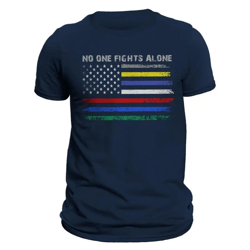 No One Fights Alone First Responders Flag Men's T-Shirt Hoodie, Sweatshirt | InkThreadWorks.com