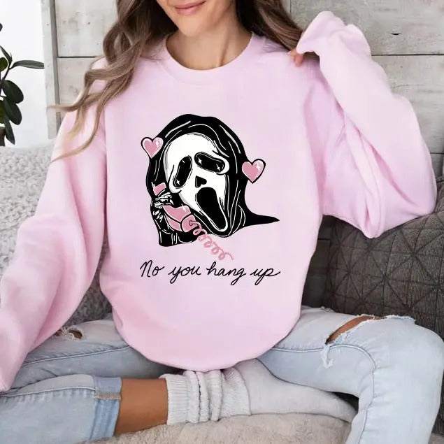 No You Hang Up Sweatshirt, Ghostface Sweatshirt, Scream Movie Sweatshirt, Halloween Sweater, Ghost Shirt, Halloween Costume