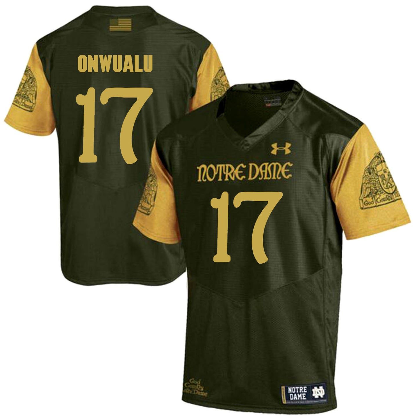 Norte Dame Fighting Irish Onwualu 17 Football Jersey - Olive Green