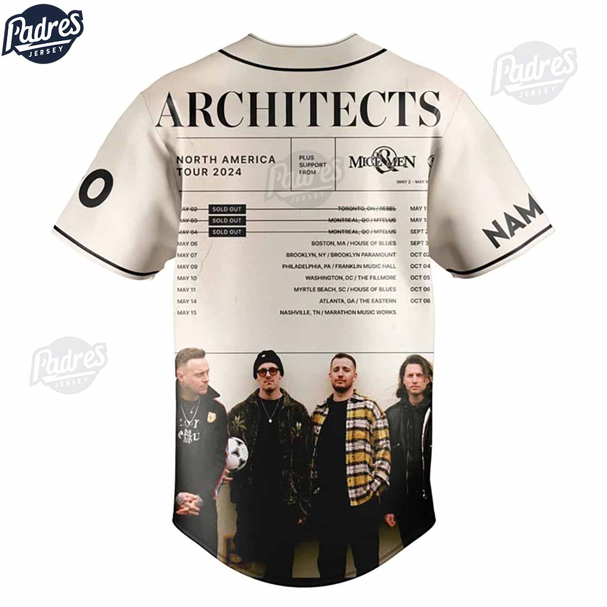 North America Tour 2024 Architects Custom Baseball Jersey Design - Padres Jersey Oasis: Elevate Your Baseball Style Game