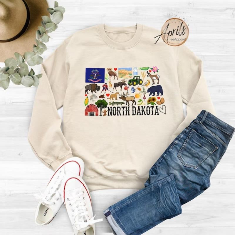North Dakota Sweatshirt, North Dakota Hoodie, State Shirt Fashion Tops | InkThreadWorks.com