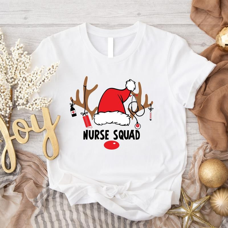 Nurse Squad Christmas Shirt, Matching Christmas Nursing Tee, Reindeer Nurse T-Shirt, Nursing School Xmas Gift Tee, Nurse...