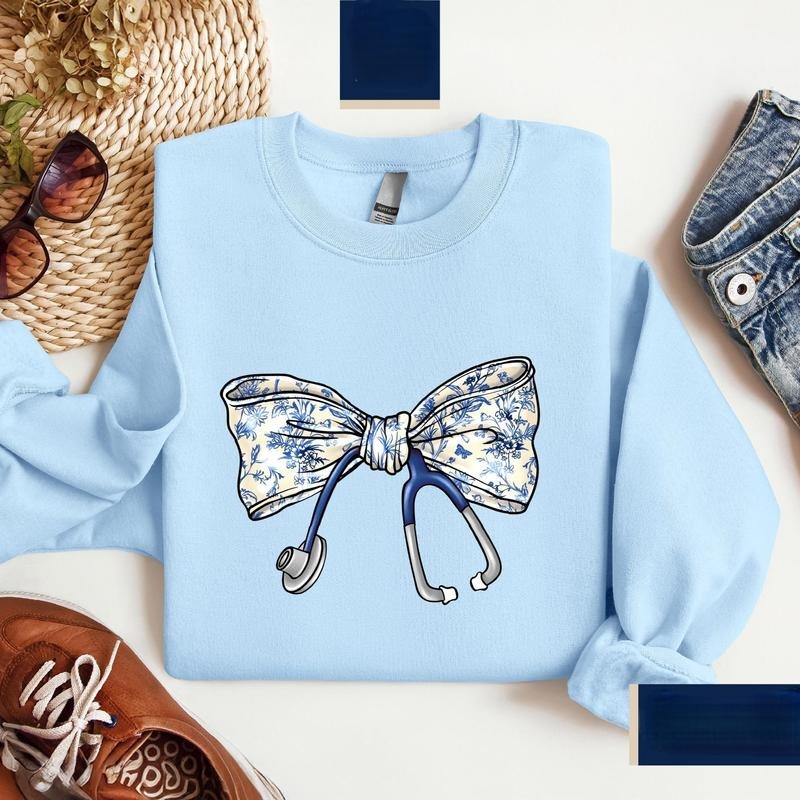 Nurse Toile Bow Shirt, Stethoscope Bow Shirt, Coquette Tee, Gift for Nurse, Healthcare Professionals Shirt, Nurse...