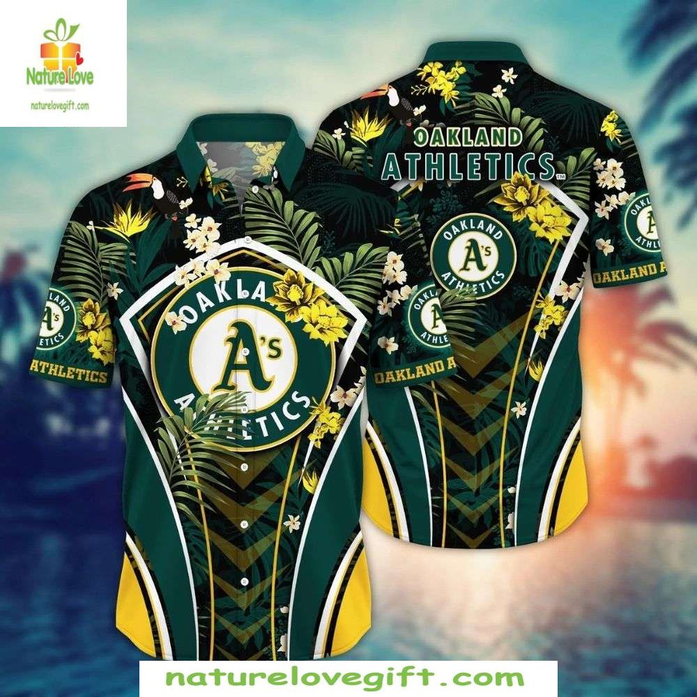 Oakland A’s Green Hawaiian Shirt Floral Emblem MLB Baseball Apparel