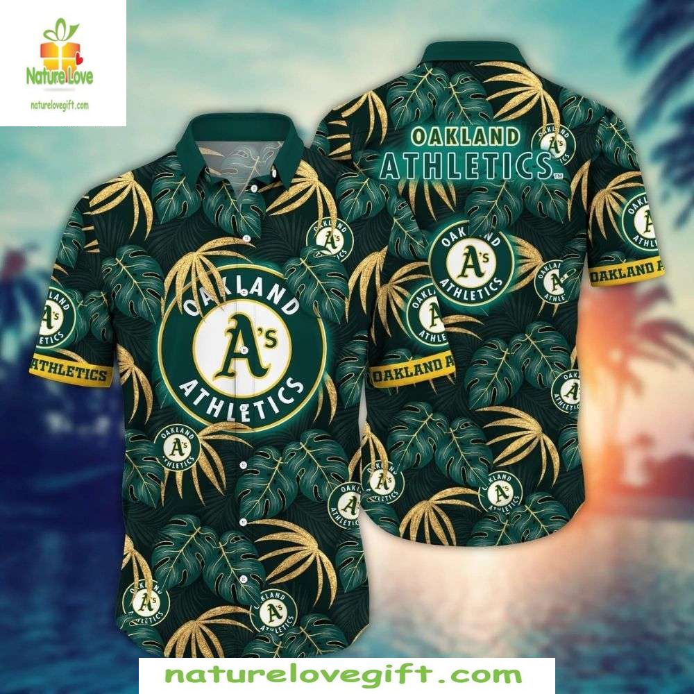 Oakland A’s Green Tropical Hawaiian Shirt MLB Baseball Apparel Leaf Pattern