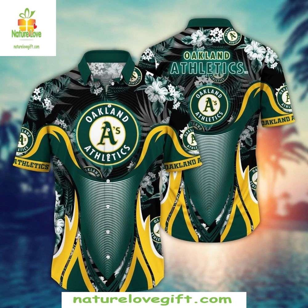 Oakland Athletics MLB Hawaiian Shirt Black White Floral Tropical Baseball Apparel