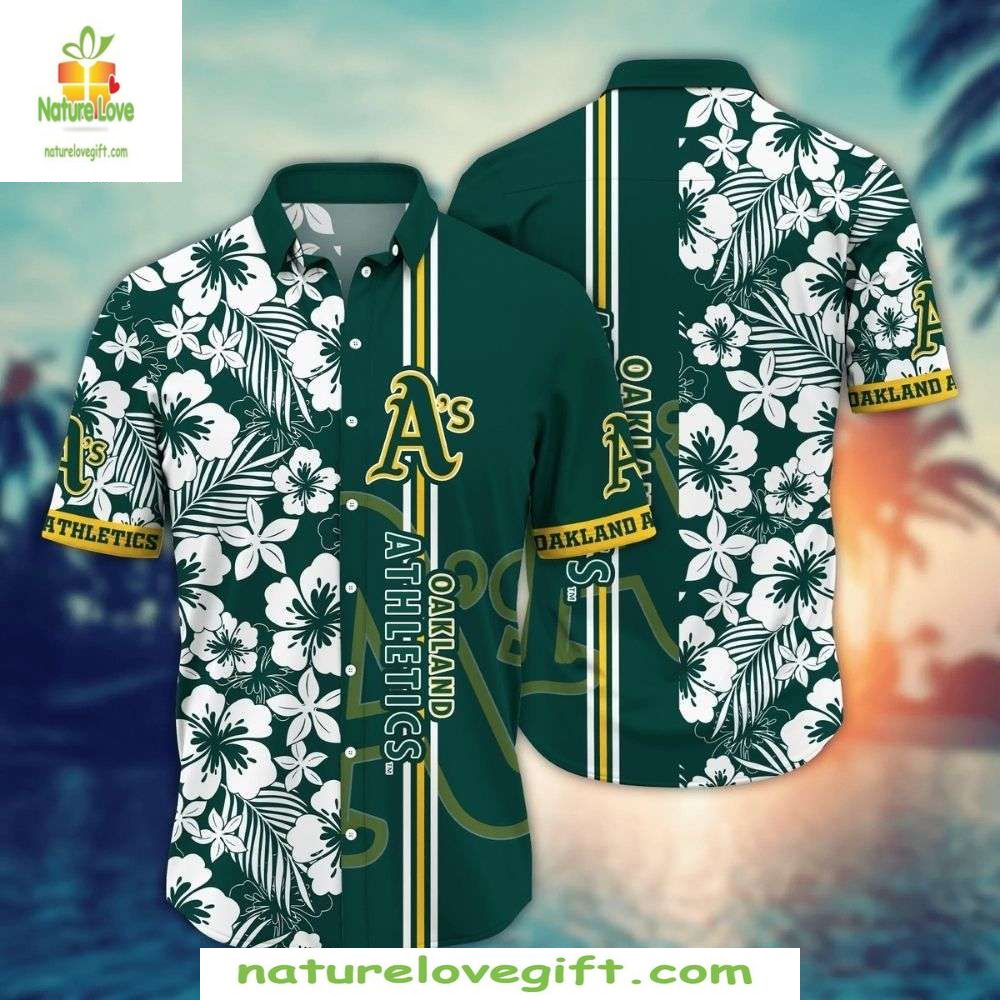 Oakland Athletics MLB Hawaiian Shirt Green White Floral Baseball Apparel