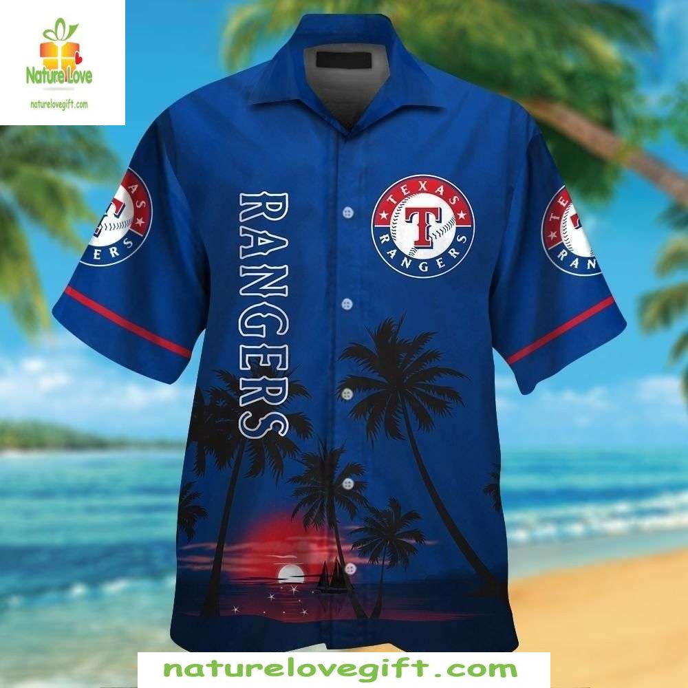 Texas Rangers Hawaiian Shirt Ocean Sunset Tropical Baseball Apparel