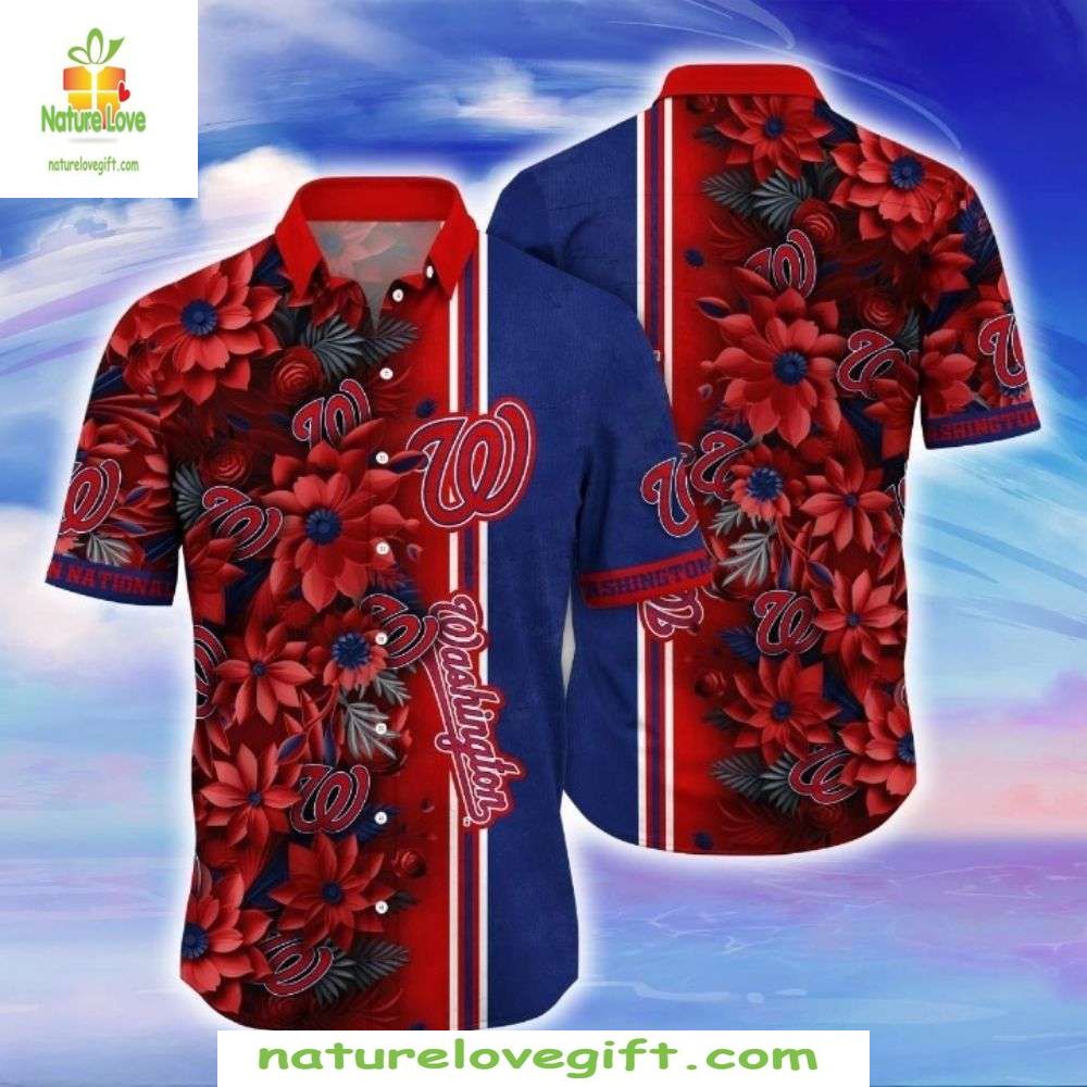 Washington Nationals Hawaiian Shirt Oceanfront Palm Night MLB Baseball Apparel