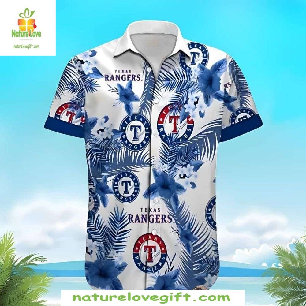 Texas Rangers Hawaiian Shirt Oceanic Blue Floral Aloha Baseball Apparel