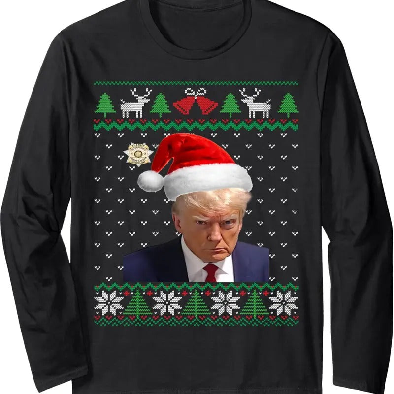 Official Donald Trump Mug Shot Ugly Christmas Long Sleeve T-Shirt