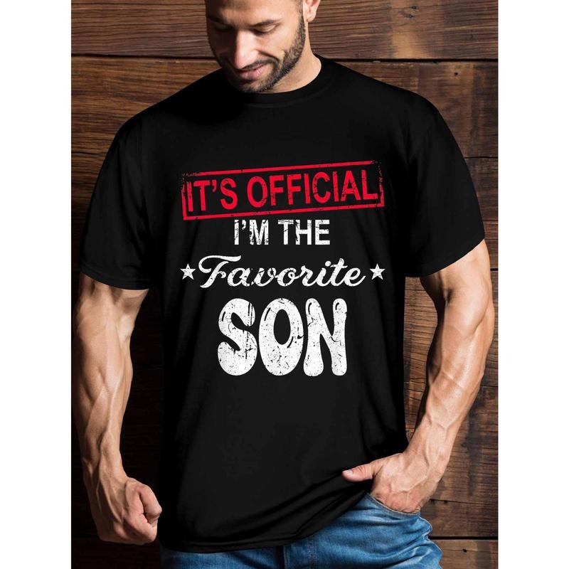 Official certification: I Am the favorite son T-shirt, men's funny patterns humorous phrase T-shirt, short-sleeved novelty t-shirt, classic fit, round neck, made in the United States t-shirt Made in USA