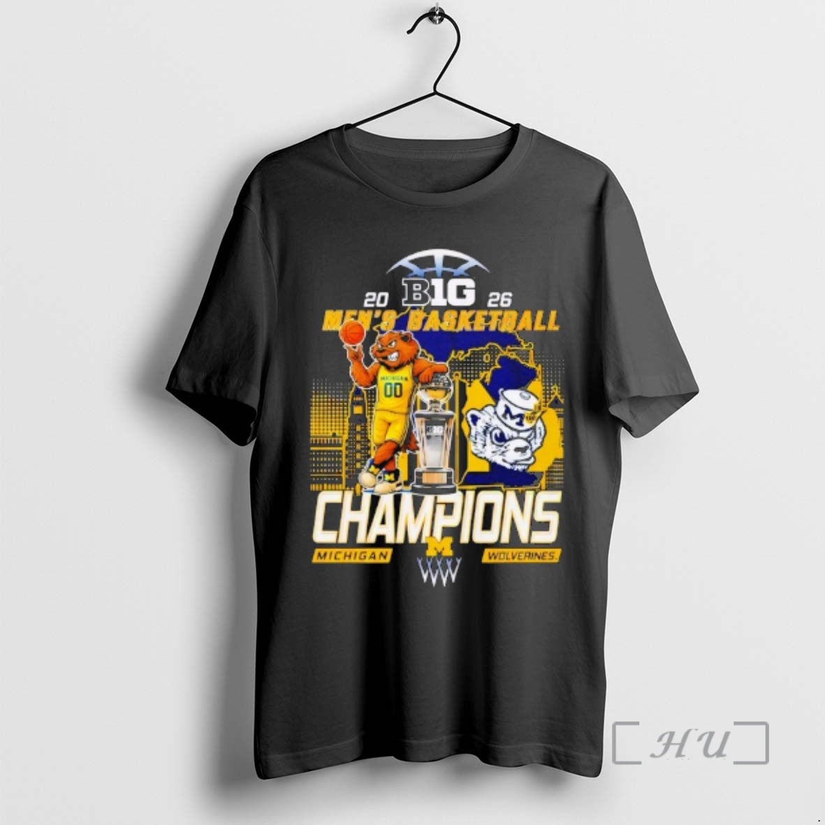 Officials Michigan Wolverines 2026 Big Ten Mens Basketball Season Champions Mascot Trophy Premium T Shirts