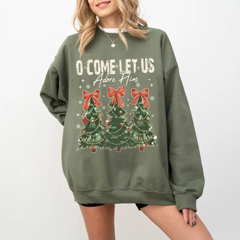 Oh Come Let Us Adore Him Sweatshirt, Christmas Song Sweatshirt, Christian Christmas Shirt, Religious Christmas Gift Hoodie