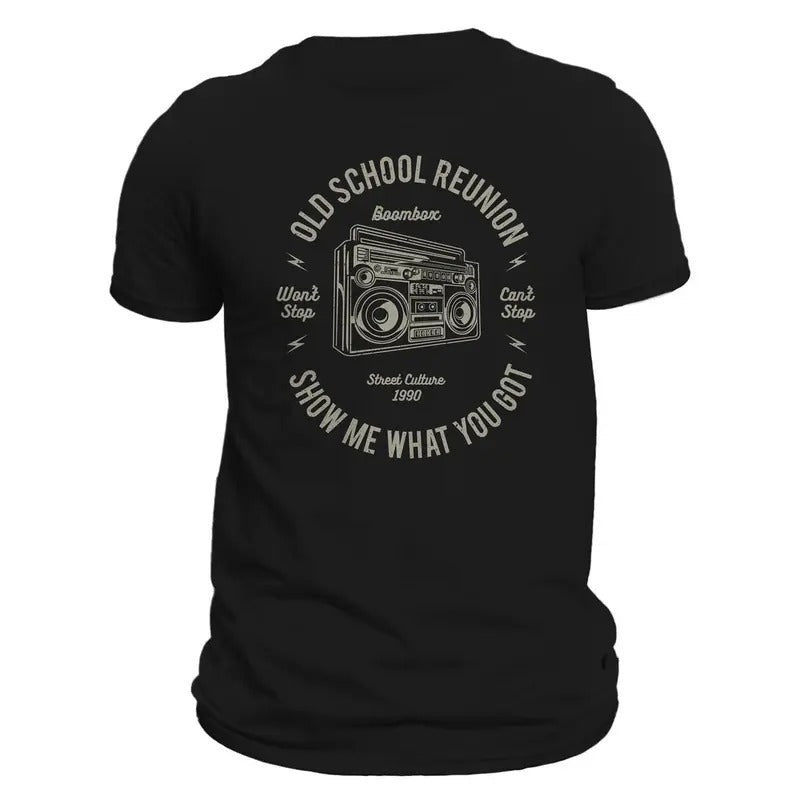 Old School Reunion Boombox Retro Men's T-Shirt Casual Crewneck Hoodie, Sweatshirt | InkThreadWorks.com