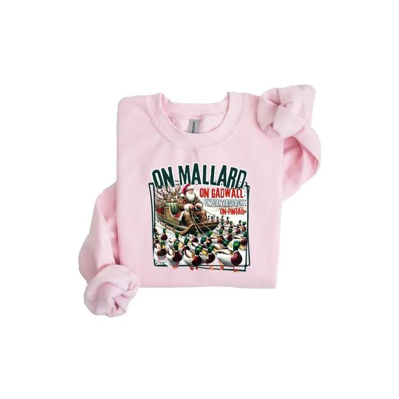 On Mallard On Gadwall Christmas Shirt, Funny Duck Hunting Santa Design, Outdoor Waterfowl Hunting Top, Sportsman Underwear