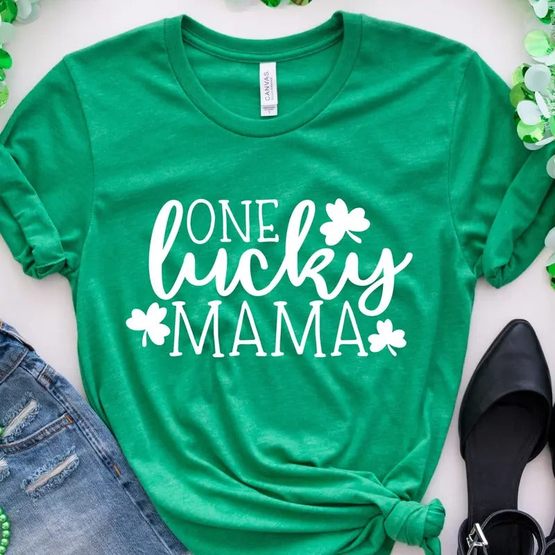 One Lucky Mama Bella Canvas T-Shirt Hoodie, Sweatshirt | InkThreadWorks.com