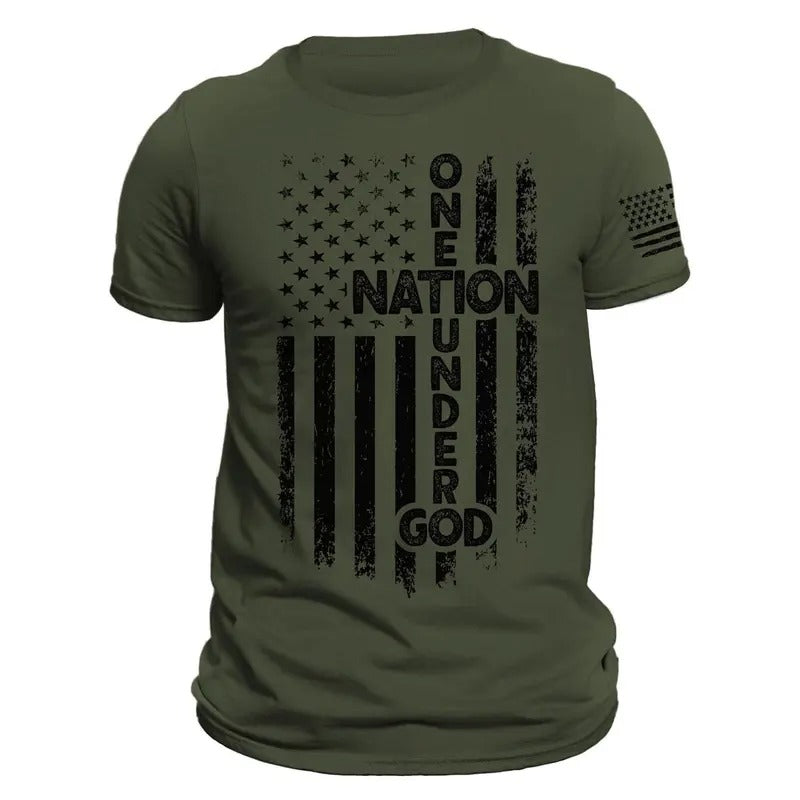 One Nation Under God American Vertical Flag Patriotic T-Shirt Casual Classic