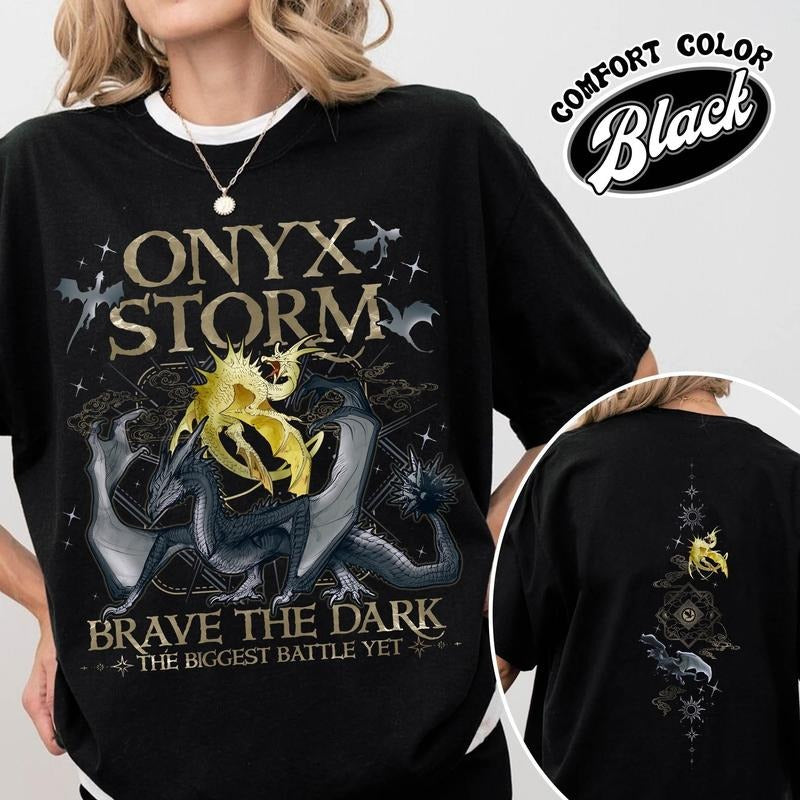 Onyx Storm Brave the Dark Shirt, Fourth Wing Series Shirt, Dragon Rider Shirt, Basgiath War College Shirt, Violet...