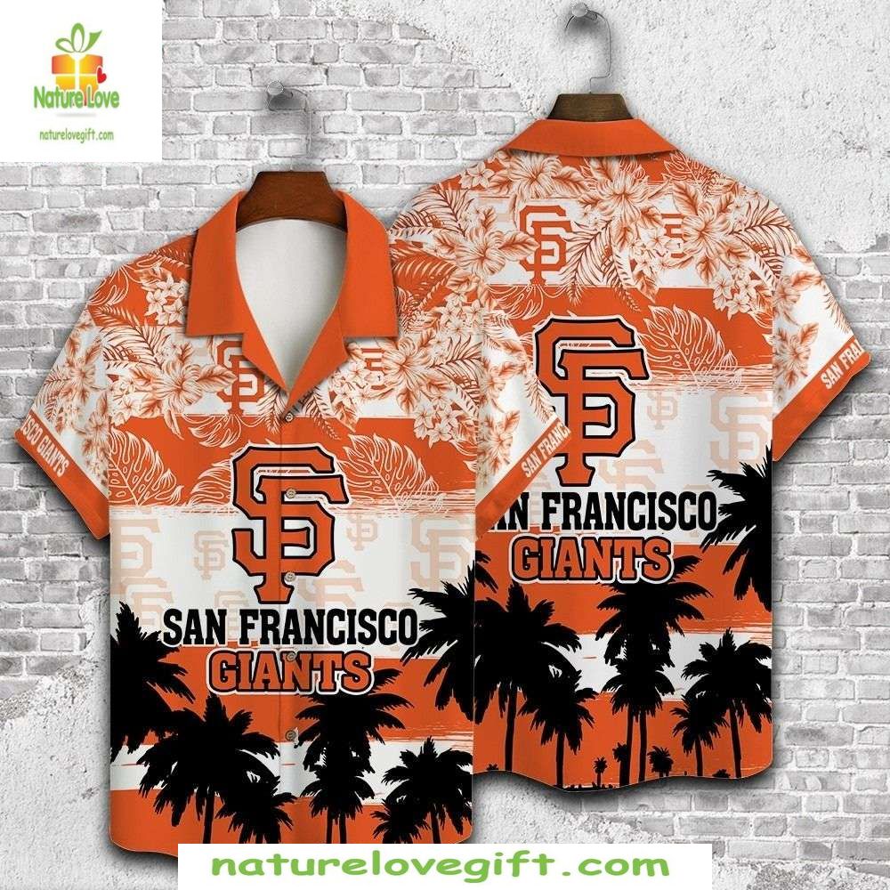 San Francisco Giants Hawaiian Shirt Orange Sunset Palms Aloha Baseball Apparel