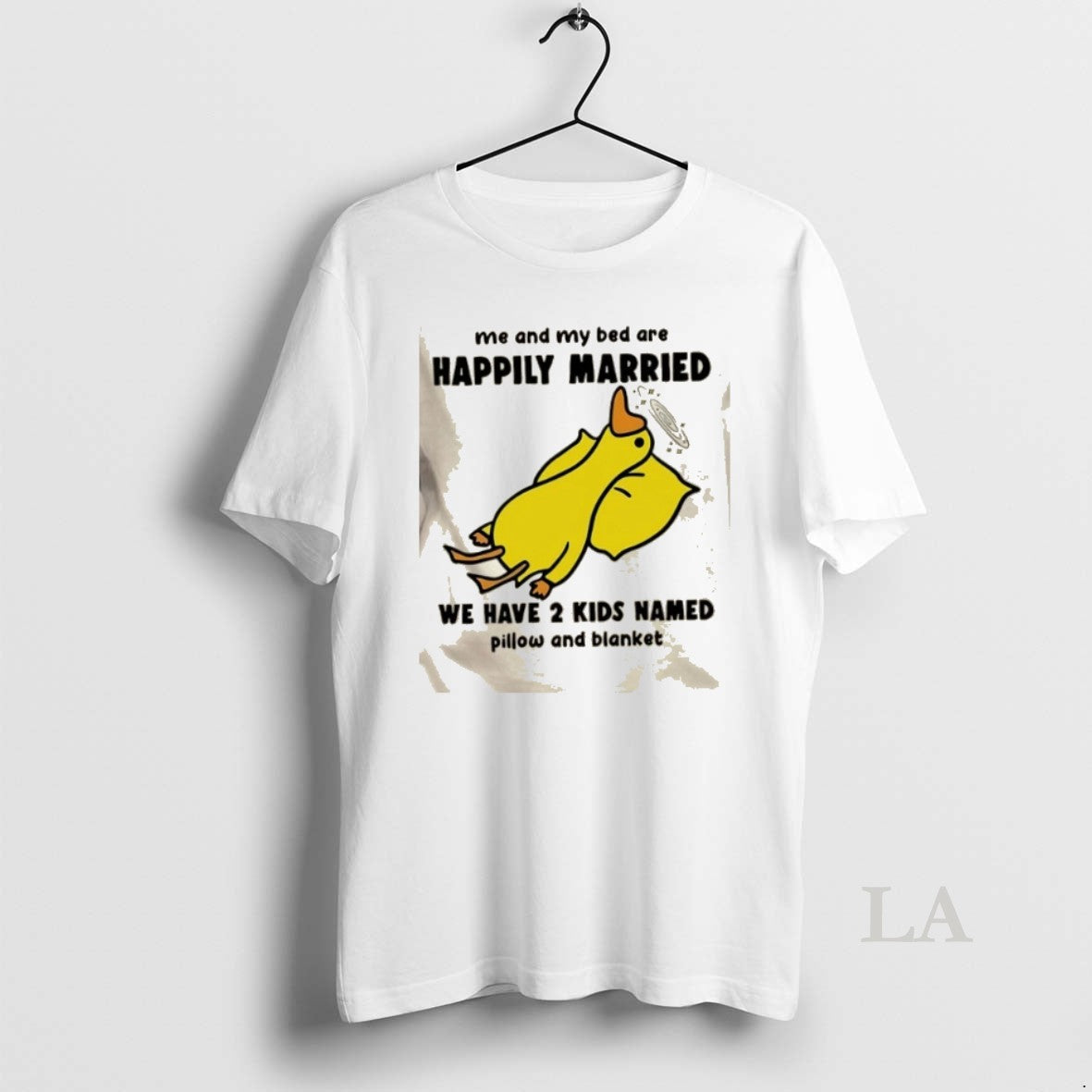 Original Duck Me And My Bed Are Happily Married We Have 2 Kids Named Pillow T-Shirts, Hoodie, Sweatshirt | InkThreadWorks.com