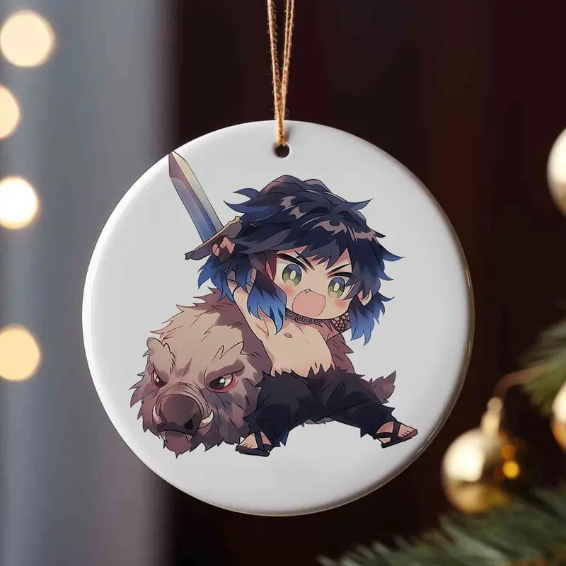 Ornament Inosuke for Christmas, Demon Slayer Ornament, The anime hanger Christmas Tree, Christmas Gift, Anime Christmas Gift Print Transparent