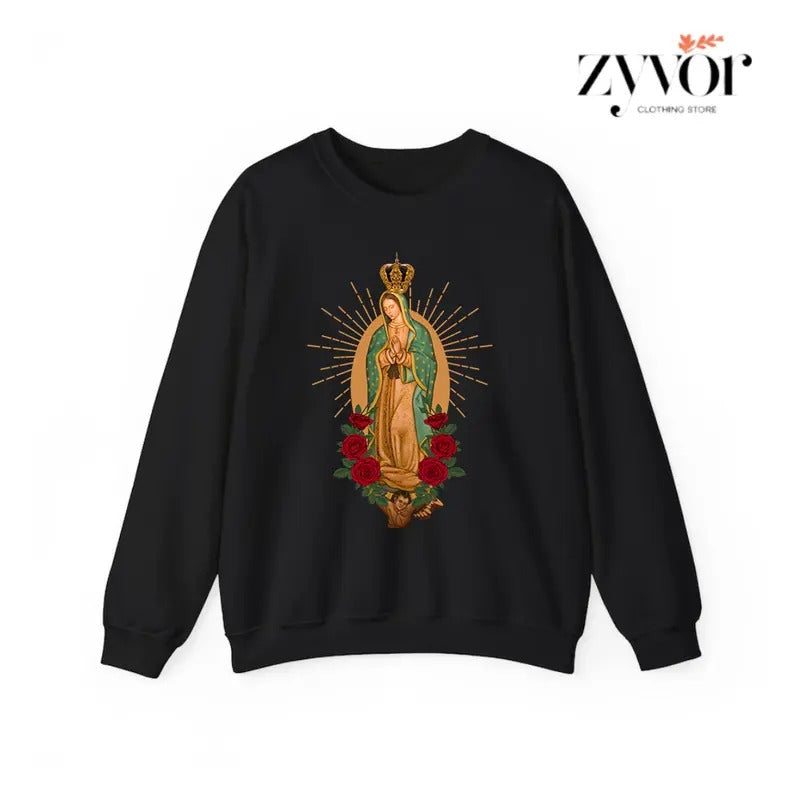 Our Lady of Guadalupe Virgen De Guadalupe Sweatshirt Casual Street Style Fleece Fabric Crewneck Pullover Sweatshirt Tops...