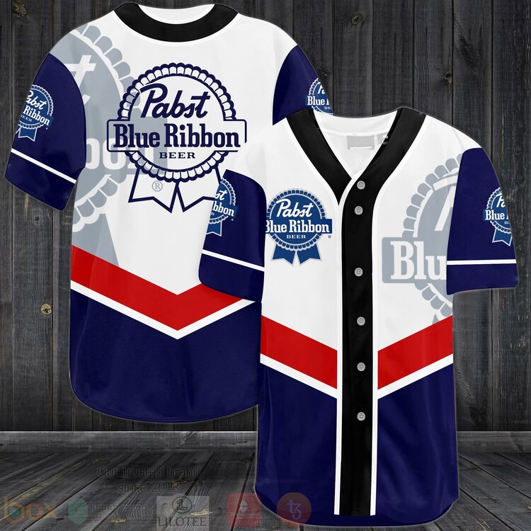 FASHION Pabst Blue Ribbon Blue White Baseball Jerseys Botton Shirt