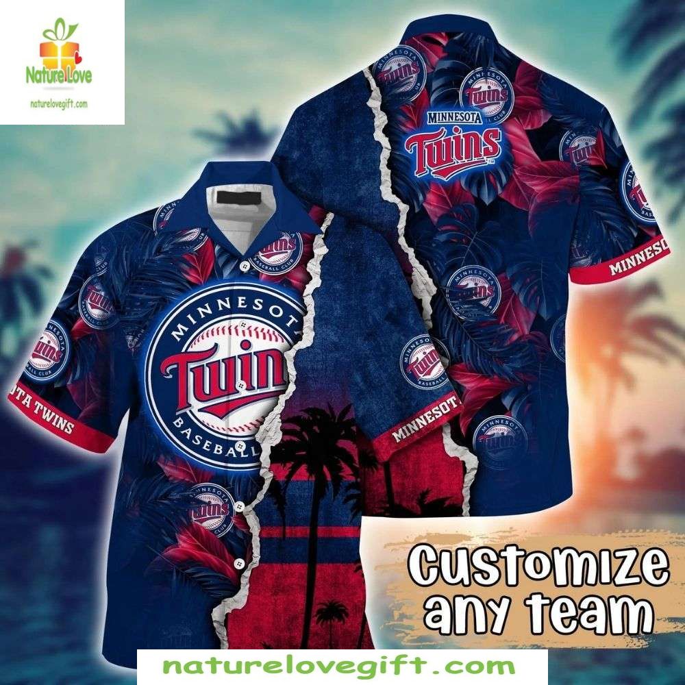 Minnesota Twins Hawaiian Shirt Palm Tree Sunset Baseball Apparel