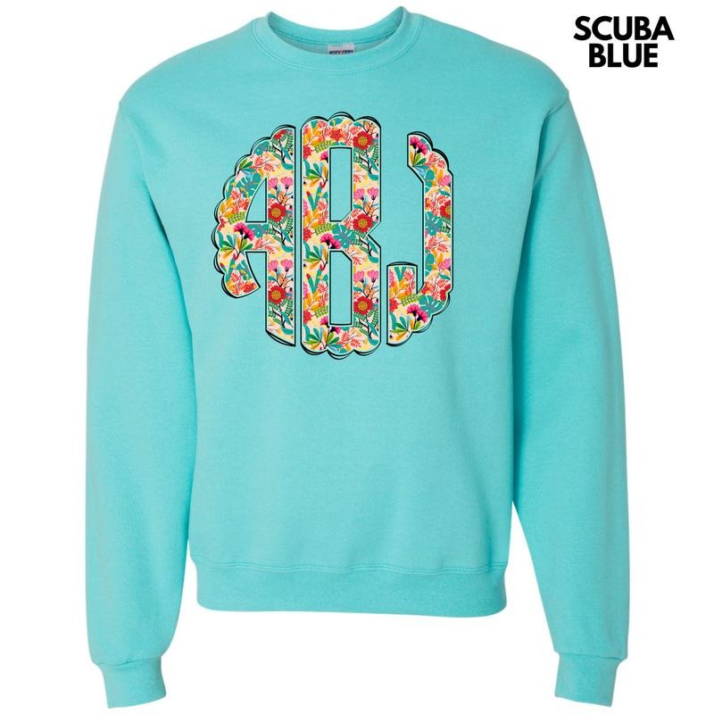 Paradise Floral Monogram Sweatshirt 'NLB' T-Shirts, Hoodie | InkThreadWorks.com