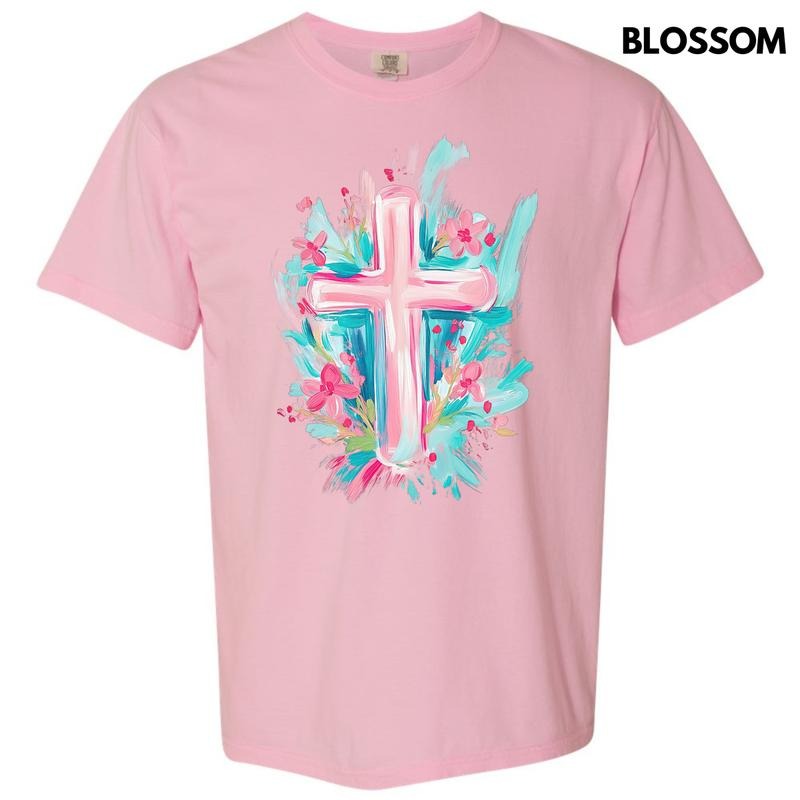 Pastel Brushstroke Cross Comfort Colors T-Shirt 'NLB' Hoodie, Sweatshirt | InkThreadWorks.com