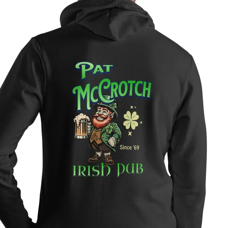 Pat McCrotch Irish Pub Hoodie Unisex - Black Casual Sweatshirt with Graphic Design Featuring Pat McCrotch, Since 69, Irish Pub