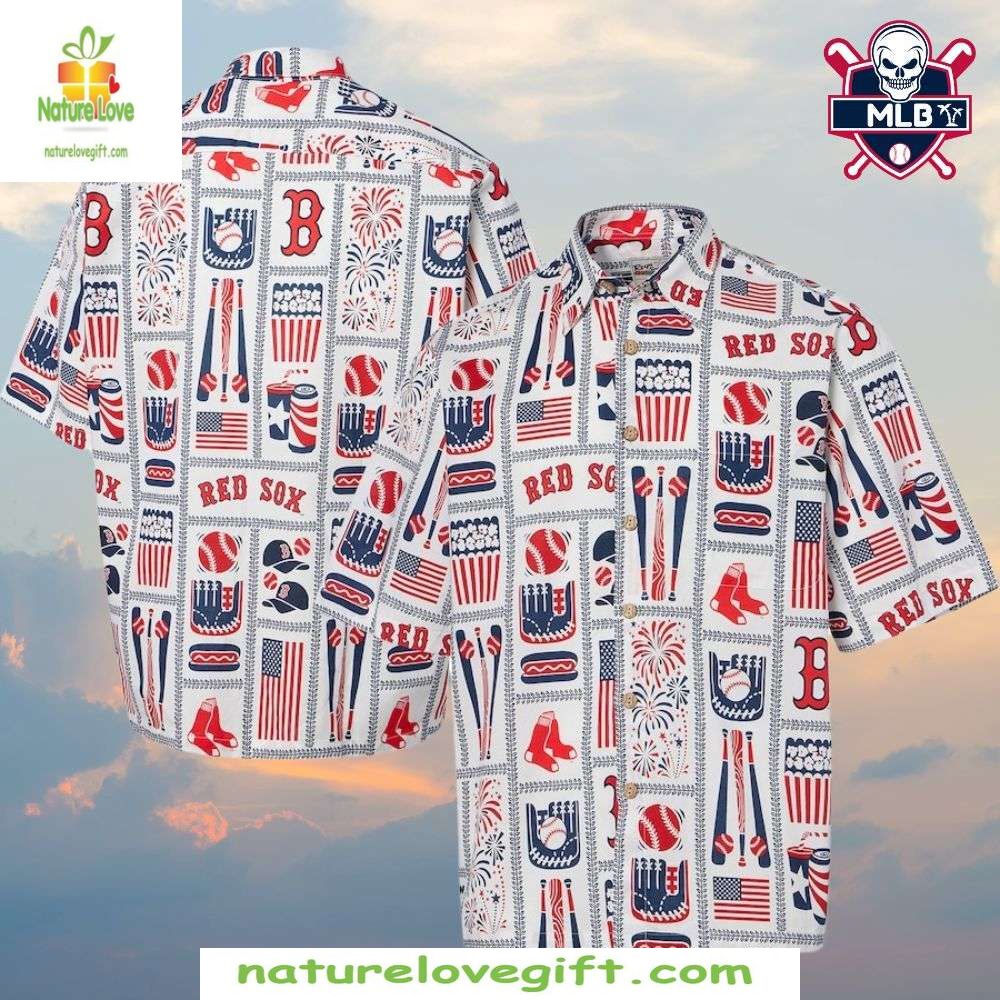 Boston Red Sox Hawaiian Shirt Patriotic Fanfare Tropical Baseball Apparel