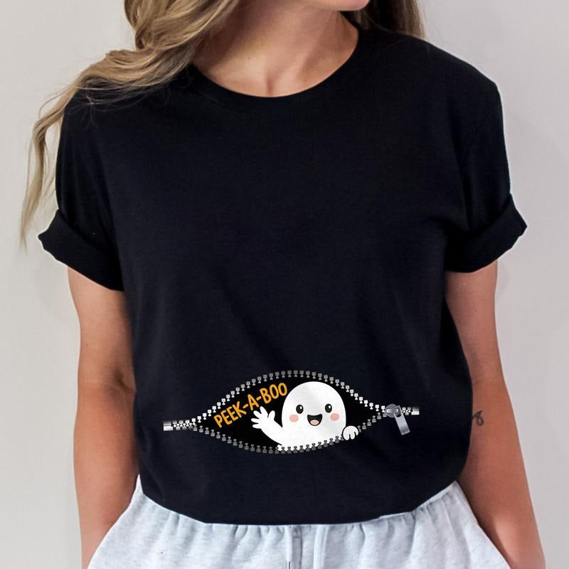 Peek A Boo Maternity Shirt, Funny Pregnant Ghost T-Shirt, Cute Halloween Pregnancy Sweatshirt, Spooky Expecting Mom Top, Fall Baby Reveal Costume Tee