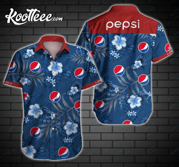 Pepsi Leaf Flower Pattern Curved Hawaiian Shirt
