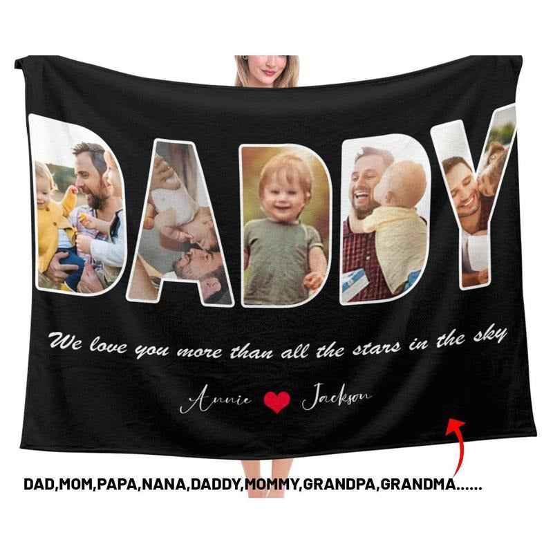 Personalized Family Photo Blankets,Custom Dad Photo Blanket, Love you Dad Blanket Gift for Him,Gift for Father,Dad