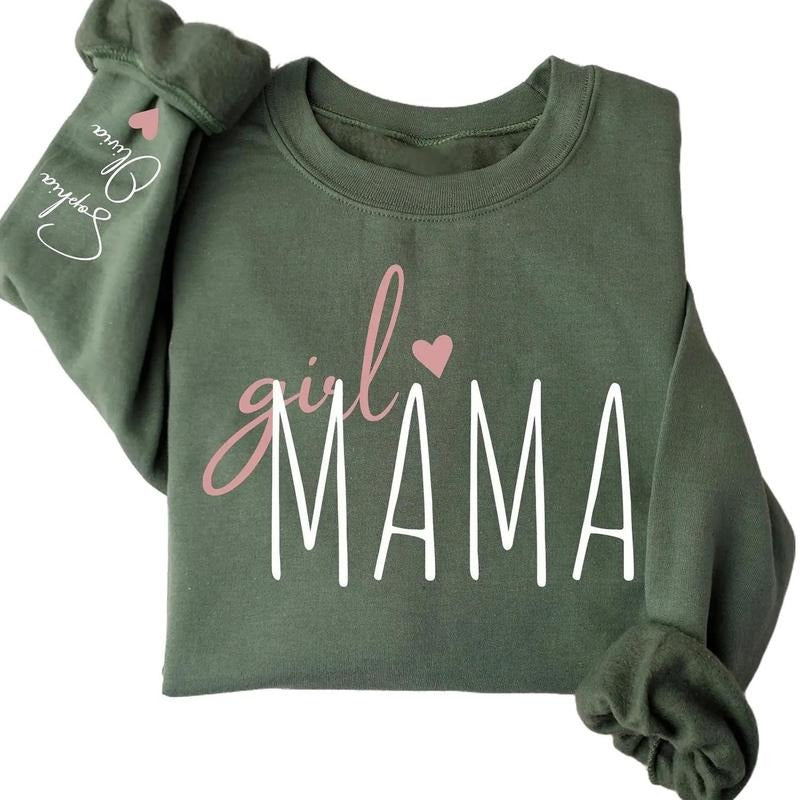 Personalized Girl Mama Sweatshirt, Custom Mom Of Girls Hoodie, New Mama Outfit, Baby Announcement Momma Clothing, Cute...