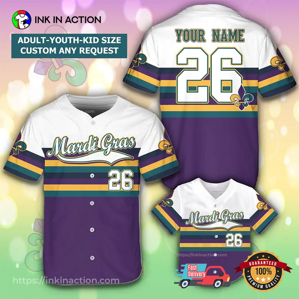 Personalized Name Mardi Gras Carnival Baseball Jersey
