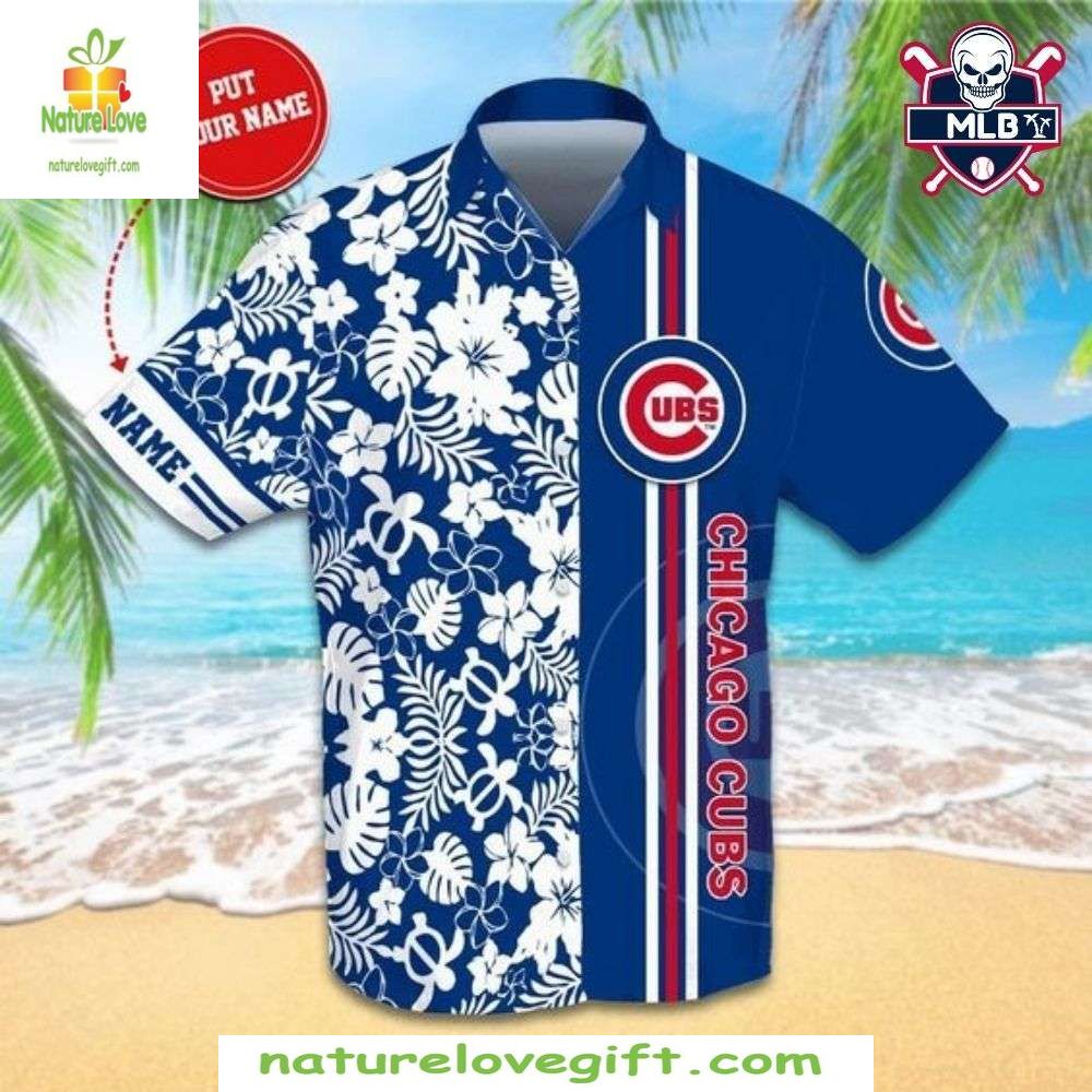 Chicago Cubs Hawaiian Shirt Personalized Blue Floral Baseball Apparel