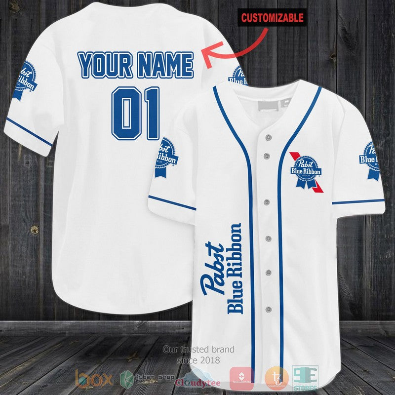 Personalized Pabst Blue Ribbon custom white Baseball shirt