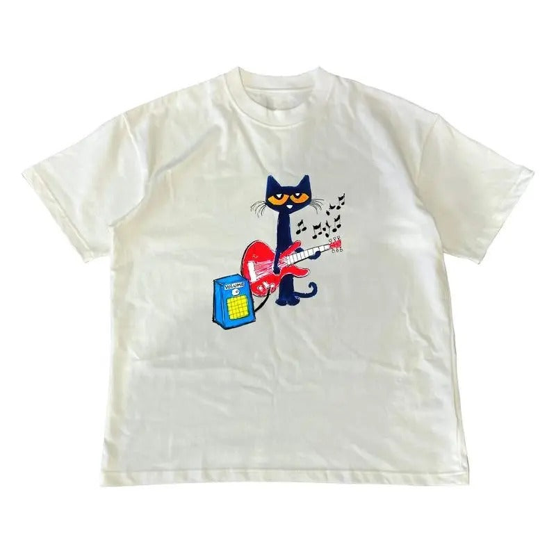 Pete the Cat Playing Guitar Shirt, Baby Tee Graphic Shirt - Y2k Graphic Tees - Menswear Top Tshirt Streetwear Party's shirt