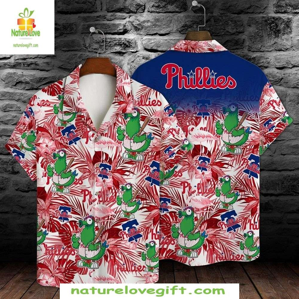 Philadelphia Phillies Hawaiian Shirt Mascot Tropical Baseball Fan Apparel