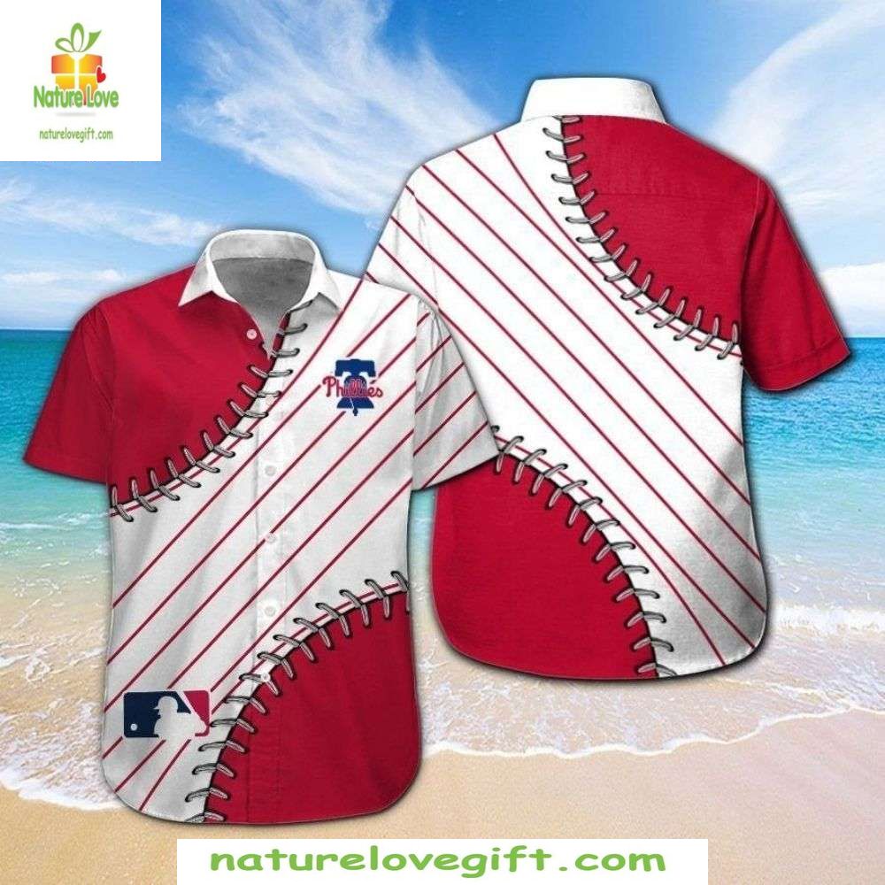Philadelphia Phillies Hawaiian Shirt Red Baseball Seam Design MLB Fan Apparel