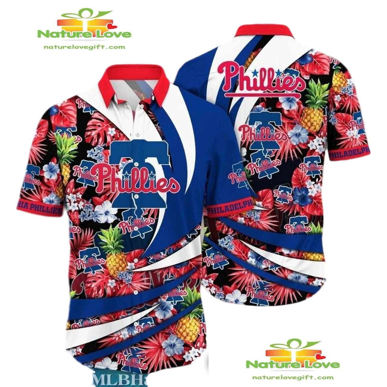 Philadelphia Phillies Hawaiian Shirt Nautical Stripes Florals Aloha Design