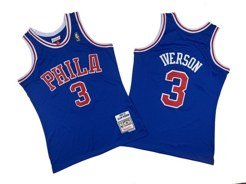 Philadelphia 76ers #3 Allen Iverson 76 3 # Blue 96-97 Season Mitchell Retro Mesh Jersey -- Allen . Iverson Style 1
