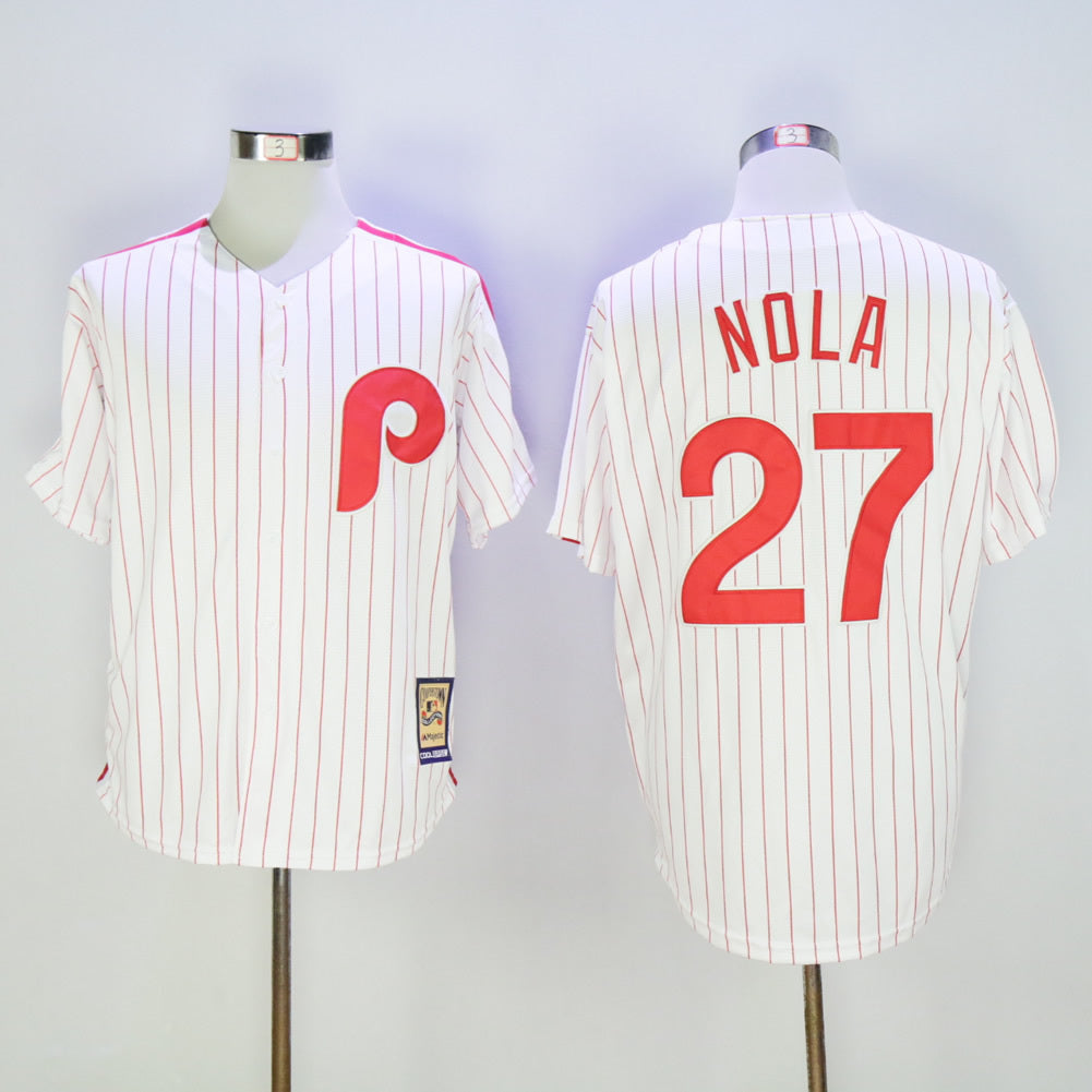 Philadelphia Phillies #27 Aaron Nola Phillies 27 White Red Retro Fan Edition Style 2