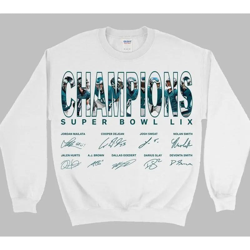 Philly Eagles Champions Football Player Sweatshirt, Super Bowl Champion Tshirt and Gift for Football Fans - Menswear Womenswear Cotton